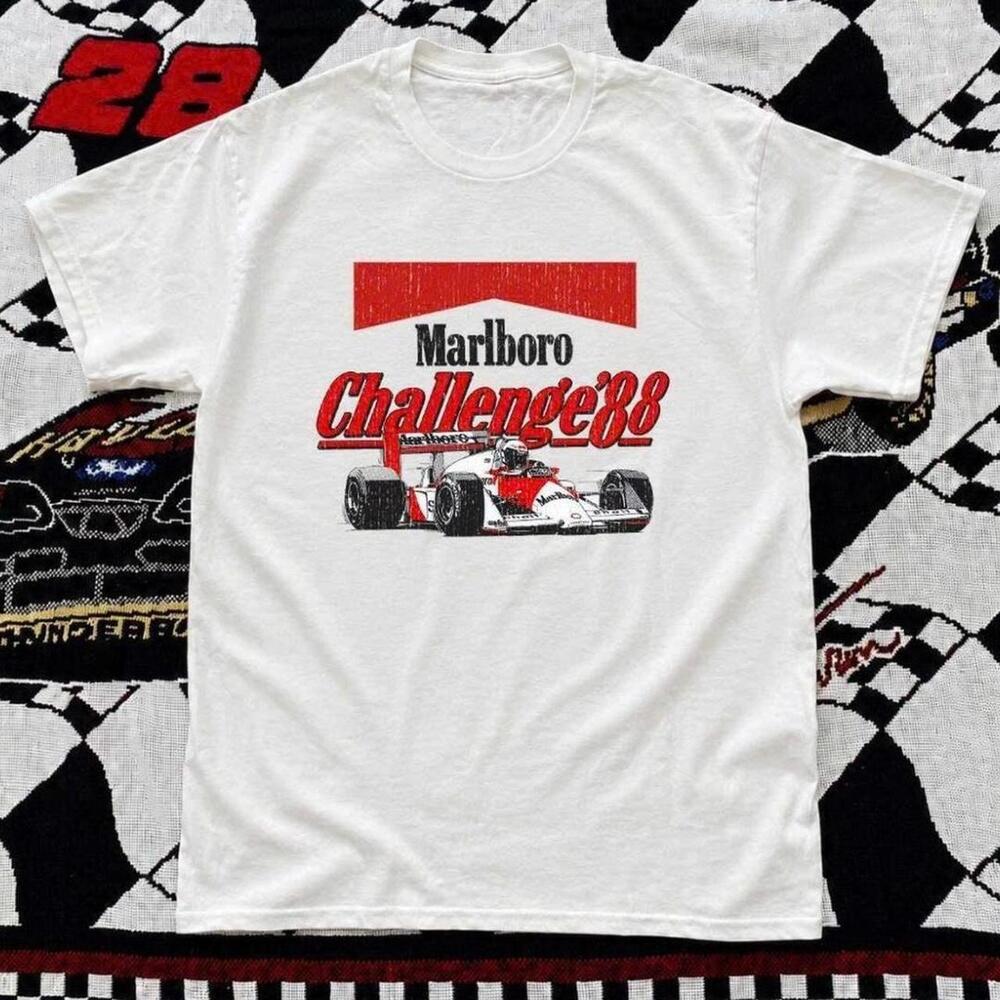 Gildan Men White T-Shirt, Marlboro Challenge 88 White Racing Tee